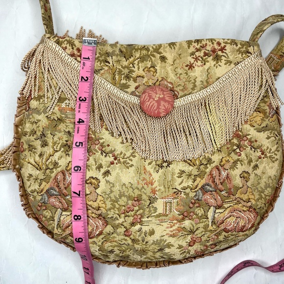 Vintage Daphne Canvas Tassel Pastel Crossbody Purse Cottage Fringe Pink Antique - Picture 10 of 10